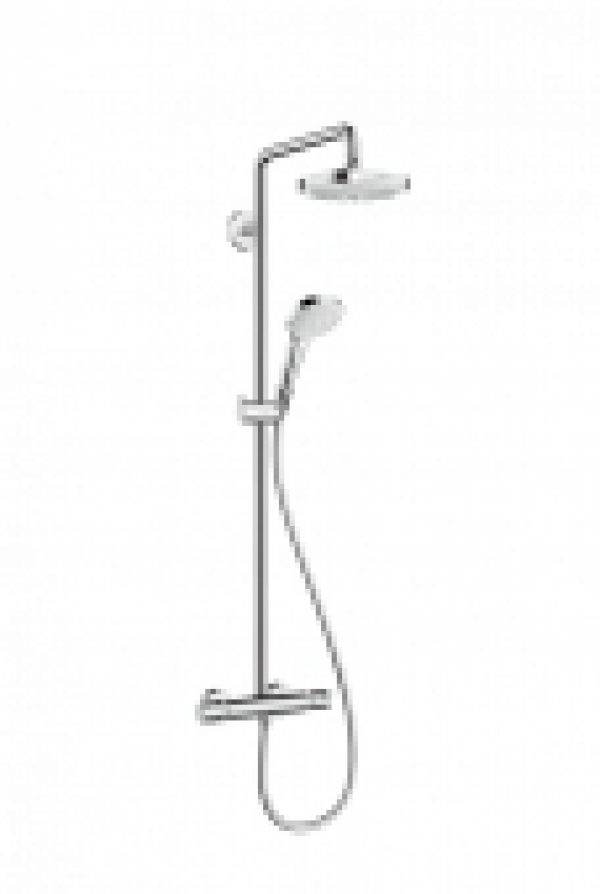 hansgrohe Croma Select E – Système de douche Showerpipe 180 2jet avec mitigeur thermostatique chrome / blanc