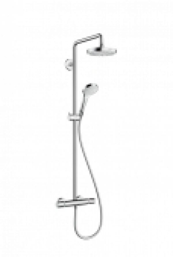 hansgrohe Croma Select S – Système de douche Showerpipe 180 2jet avec mitigeur thermostatique chrome / blanc