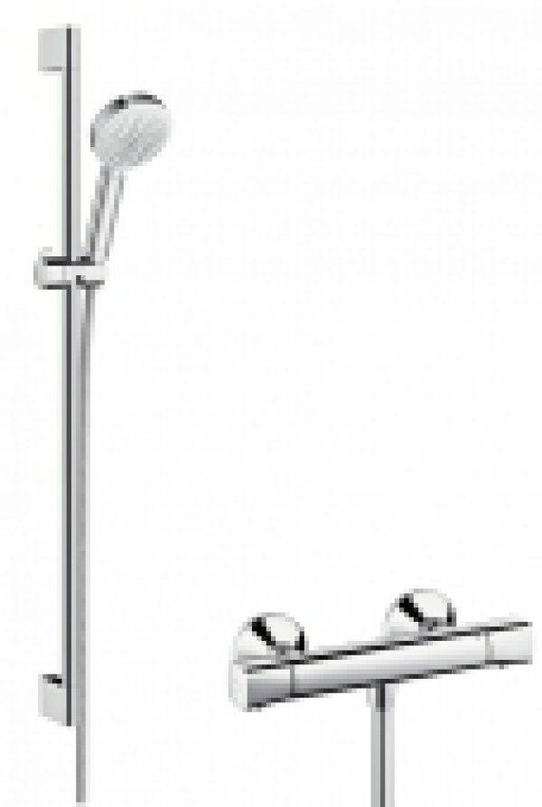 hansgrohe Crometta 100 – Mitigeur thermostatique de douche avec douchette à main Croma 100 1jet chrome / blanc