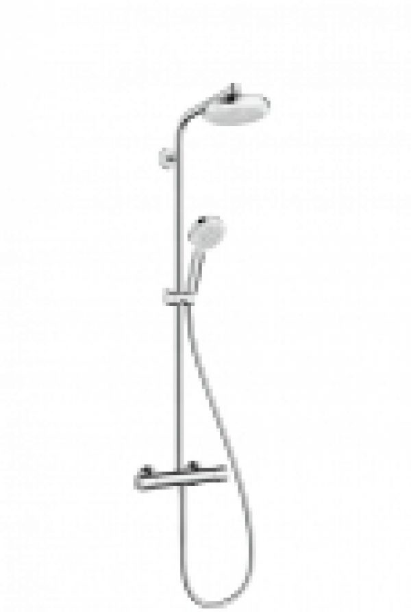 hansgrohe Crometta – Système de douche Showerpipe 160 1jet avec mitigeur thermostatique EcoSmart chrome / blanc