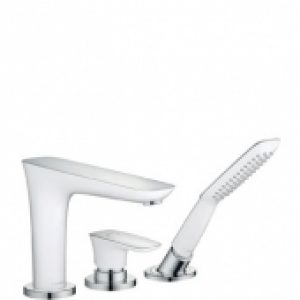 hansgrohe PuraVida – Robinetterie 3 trous baignoire avec 2 sorties chrome / blanc