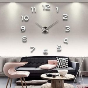 Horloge murale contemporaine avec autocollant 3D effet miroir en acrylique 41 x 13 x 10 cm