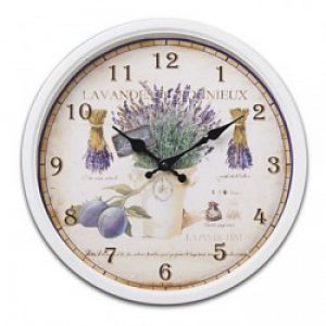 Horloge murale de style rétro à motif lavande en métal