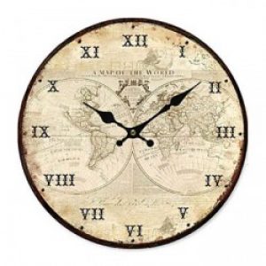 Horloge murale de style rustique à motif carte du monde en bois 35 x 35 x 2.5 cm