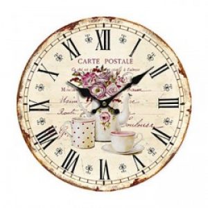 Horloge murale de style rustique à motif floral en bois beige