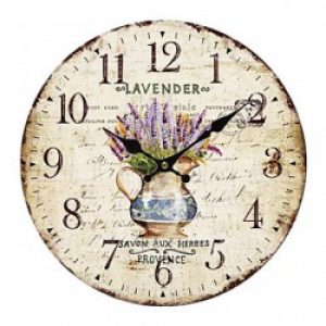 Horloge murale de style rustique à motif lavande en bois