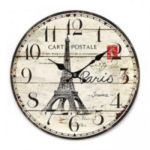 Horloge murale de style traditionnel à motif tour eiffel en bois