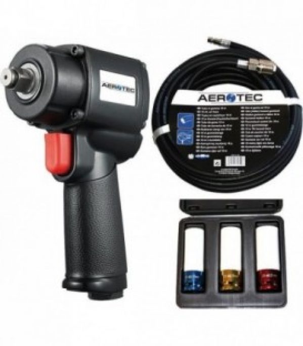 Kit clé à choc pneumatique AerotecCSX600 + tuyau pneumatique 10 m + kit douilles revetues 17-19 et 21