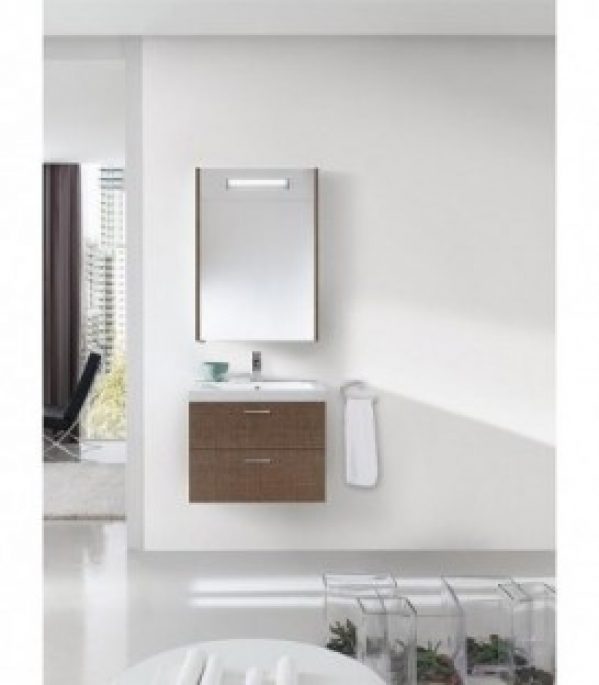 Kit meuble salle de bain EKRY série MBK, meleze marron clair 2 tiroirs