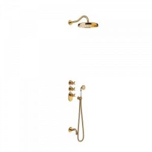 Kit thermostatique baignoire encastré avec fermeture et réglage du débit (2 voies) – TRES 24235301OR Or