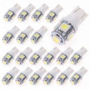 Lampe d’éclairage pour voiture à support T10, Couleur de lumière Blanc-Froid, Puissance 1W, 5 Led x5050smd, Lumens 70-90lm, Tension 12V DC, Quantité 20 pièces