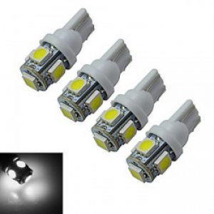 Lampe à support T10 pour voiture, Couleur Lumière Blanc-Froid, Puissance 1W, 5 Led x5050smd, Lumens 70-90lm, Tension DC 12 V, 4 pièces