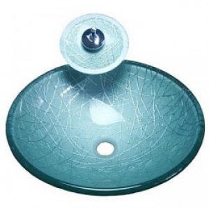 Lavabo avec robinet cascade en verre trempé argent