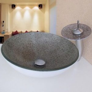 Lavabo avec robinet cascade en verre trempé à pois