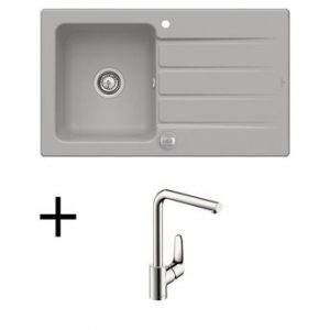 Lot Evier céramique fossil ARCHITECTURA 1 bac + Mitigeur HANSGROHE CRBMI189