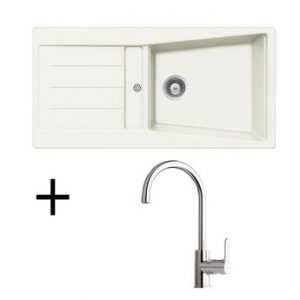 Lot Evier granit blanc 1 grand bac BRUYERE + Mitigeur CRBMI059