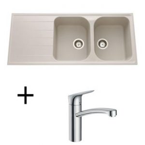 Lot Evier granit everest SCHOCK VIOLA 2 bacs  + Mitigeur HANSGROHE CRBMI190