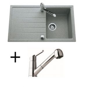 Lot Evier granit gris 1 bac ICAUNA + Mitigeur CRBMD027