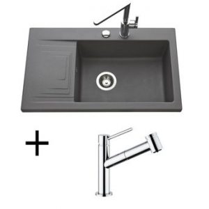 Lot Evier granit gris 1 bac PEPINO  + Mitigeur CRBMD063