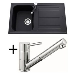 Lot Evier granit noir 1 bac HOLIDAY + Mitigeur CRBMD002