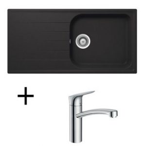 Lot Evier granit noir SCHOCK VIOLA 1 grand bac + Mitigeur HANSGROHE CRBMI190