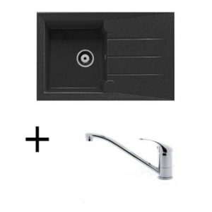 Lot Evier synthèse noir 1 bac TUNIA + Mitigeur CRBMI039