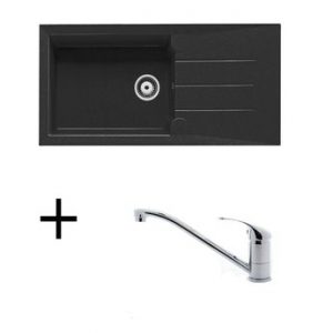 Lot Evier synthèse noir 1 grand bac TUNIA + Mitigeur CRBMI039