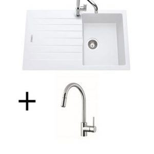 Lot évier granit blanc 1 bac ALBEY + Mitigeur CRBMD014