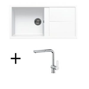 Lot évier granit blanc 1 grand bac UNICO + Mitigeur CRBMD030