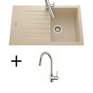 Lot évier granit champagne 1 bac ALBEY + Mitigeur CRBMD014