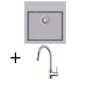 Lot évier granit gris 1 bac TESIS + Mitigeur CRBMD0014