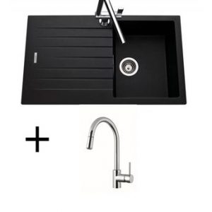 Lot évier granit noir 1 bac ALBEY + Mitigeur CRBMD014