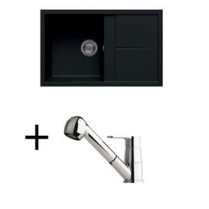 Lot évier granit noir 1 bac UNICO + Mitigeur CRBMD025