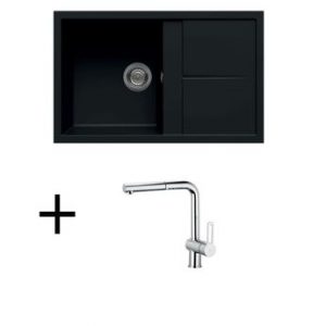 Lot évier granit noir 1 bac UNICO + Mitigeur CRBMD030