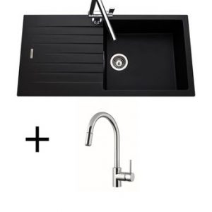 Lot évier granit noir 1 grand bac ALBEY + Mitigeur CRBMD014