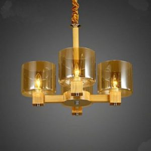 Lustre aspect Bois à 4 lumières en Verre