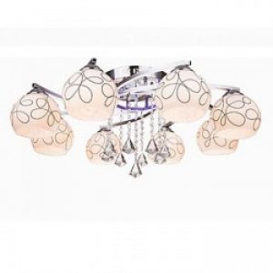 Lustre de Plafond chrome à 8 lumières en Verre à motif Noir