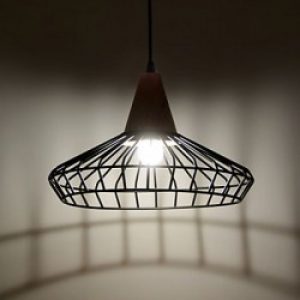 Lustre en Bois à grille en Métal