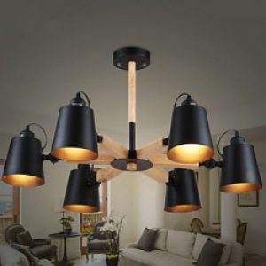 Lustre en Métal décoré en Bois à 6 lumières ajustables