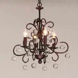 Lustre en Métal décoré en Cristal à 4 slots d’ampoule