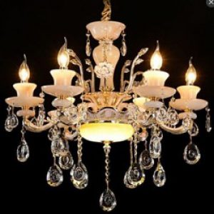 Lustre en Métal et Cristal Beige à 6 lampes