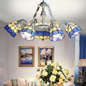 Lustre en Métal et verre en Blanc et Bleu