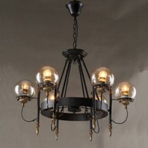 Lustre en Métal Noir à 6 lampes