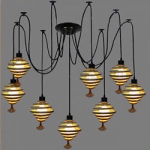 Lustre en Métal Noir avec 8 lampes à store en PVC