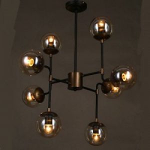 Lustre Gris Rustique en métal à 9 boules en verre