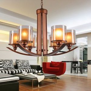 Lustre Marron en Métal, style élégant à 6 lumières en Verre