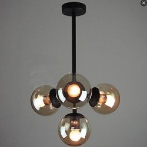 Lustre Noir en métal à 4 boules en Verre
