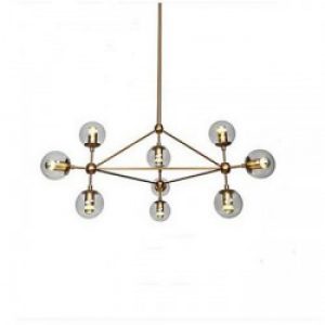 Lustre plaqué en Métal à 9 lampes en verre