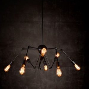 Lustre Rétro en Métal Noir à 8 lampes