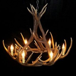 Lustre Rétro à Résine et 6 lampes, motif cornes de cerfs